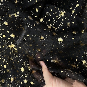 Star Organza Fabric,Gold Star Print on Texture Gauze,Meteor Galaxy Tulle For Birthday Party Dress,Princess Gown,Festival Dress,Starry  Mesh