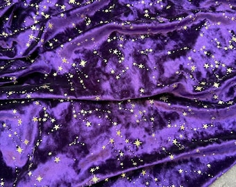 Star Velvet Fabric,4Way Stretch Starry Sky Universe Silk Diamond Velvet with Gold Star Moon Meteor,Prom PartyVelvet Dress Curtain Home Decor