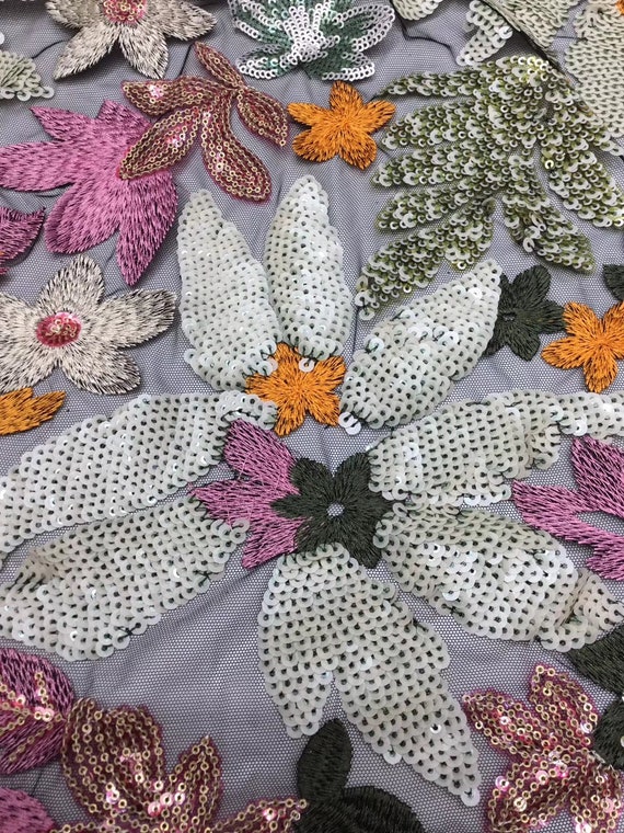 5yards Embroiderey Floral Sequin Fabric vintage Lace Fabric sequin