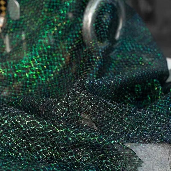 1Yard Iridescent Snake Mermaid Mesh,Colorful Laser Fabric,Holographic Curtain Home Decor,Prom Party Dress,DIY Supplies,Cosplay Stage Costume
