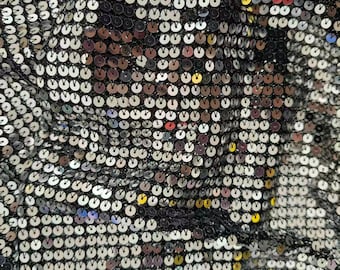 4Way Stretch Silver Black Sequin Fabric,Silver Sequins Embroidery in  Hollow out Mesh for Prom Party Dancing Dress,17Colors by Yard