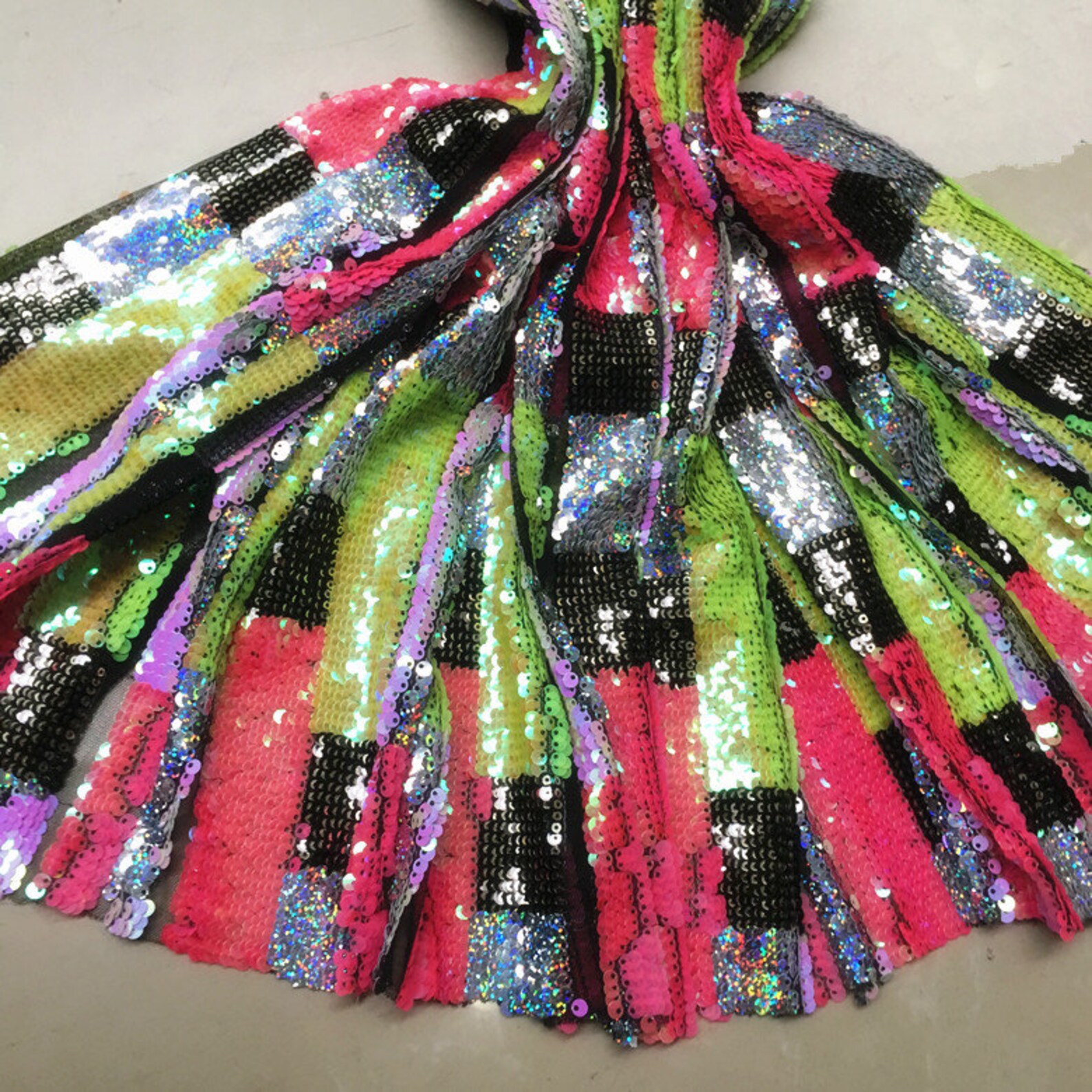 New1 Yard Multicolor Sequin Fabricgeometric Sequin Dress Etsy