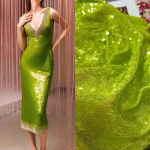 Neon Green Sequin Fabric,Crystal Green White Mermaid Sequin Fabric,Shiny Sequin Prom Dress,Summer Dress,Sparkle Party Evening Festival Dress