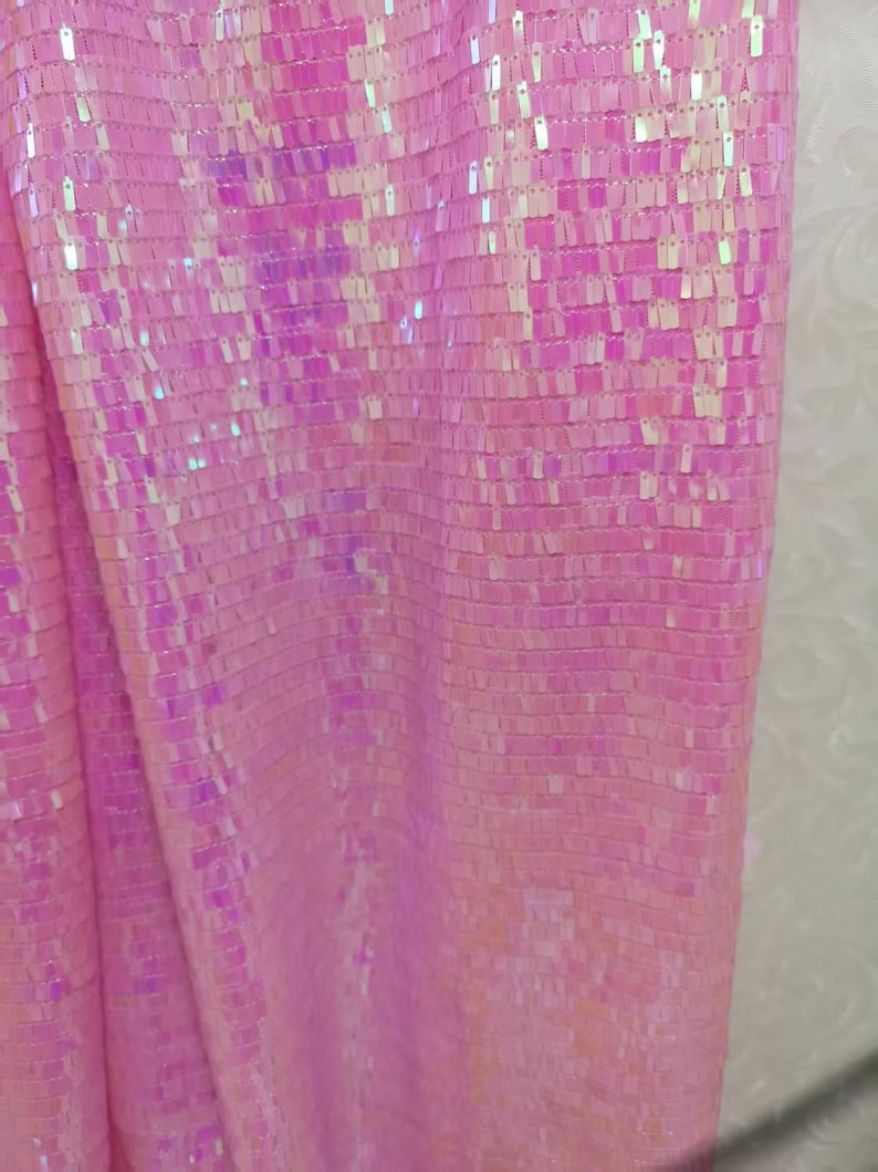 1 jard tkaniny z cekinami w kształcie jednorożca, holograficzna tkanina w kształcie prostokąta, tęczowa tkanina z cekinami na kimono, sukienkę imprezową, strój na festiwal muzyczny 26#Iridescent Pink