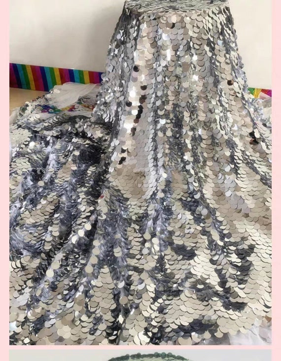 Shiny Silver Sequin Fabric,Dangling Drop Sparkle Sequin Fabric,Mermaid Sequin Fabric,Sequin Background,Matellic Mirror Fabric