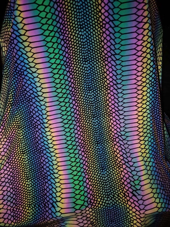 1 Yard 4way Stretch Reflective Fabric,snake Iridescent Rainbow Fabric,soft  Nylon Knit Fabric,designer Fabric,holographic Spandex Fabric 