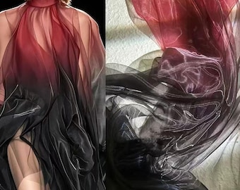 Gradient Organza Fabric,Red Black Gradual Change Tulle Fabric,Graceful Gauze Girl Dress Fabric,Fashion Show Dress,Gradient Gauze Fabric