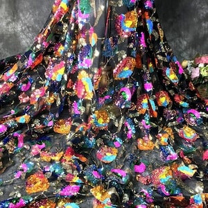 1 Yard 3D Floral Fabric,,Colorful Embroidery Soft Mesh Sequin Fabric,Prom Dress,Black Lace Fabric,Sequin Dress,Layers Flower Gauze Fabric