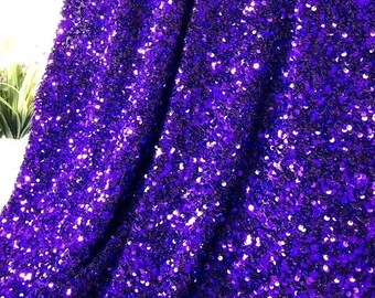 Violet Purple Velvet Sequin Fabric,Purple Sequin On 2Way Stretch Velvet Fabric,Soft Metallic Sequin Fabric,3D Sequin Fabric,Party Dress