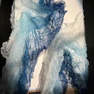 Tela ombré, gasa arrugada, organza mágica azul y blanca, encaje fruncido, fondo, decoración para fiestas, suministros de bricolaje fruncidos al por mayor.