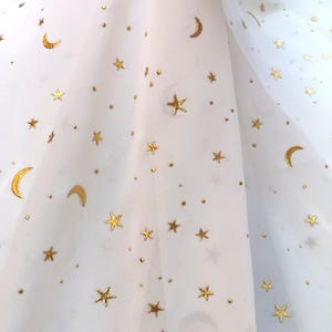 Gold Star Moon Chiffon Fabric,Soft Well Drape Starry Galaxy Chiffon Lace for Bridal Dress Veil,Girl Dress Gown Robe,Curtain Home Decor