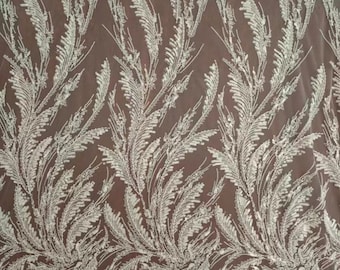1 Yard wunderschöne Feder Muster Perlen Pailletten Spitzenstoff, Brautkleid, Stickerei Perlen Spitzenstoff, Blumen Spitzenstoff, Hochzeitskleid Spitze