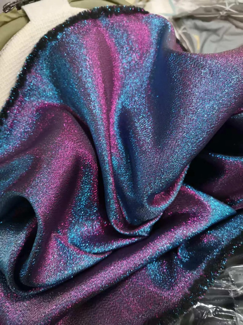 1 Yard Blue Silver 2Tone Jacquard Fabric,Holographic Prom Party Dress Fabric,Designer Fabric,Holloween Christmas Dress,Stage Costume Fabric 3#Turquoise Hot Pink