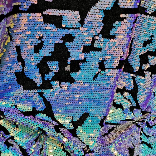 Tissu irisé à paillettes sirène, motif carte, 1 mètre, broderie de paillettes irisées sur tissu velours extensible dans les deux sens, tissu à paillettes holographiques