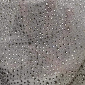 4Way Stretch Heavy Crystal Rhinestone Fabric,Crystal Silver Rhinestone Stick on Soft Tulle,Sparkle Bead Lace,Party Dress,Prom Party Dress image 2