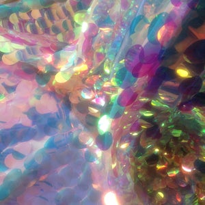 1yard Iridescent Mermaid Sequin Fabric,rainbow Jumbo Sequin Fabric ...