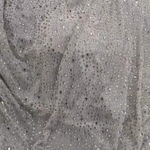 4Way Stretch Heavy Crystal Rhinestone Fabric,Crystal Silver Rhinestone Stick on Soft Tulle,Sparkle Bead Lace,Party Dress,Prom Party Dress image 7