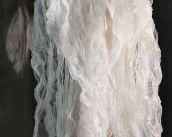 1Yard 3D Pleated Wave Crystal WhiteGauze Fabric,2Tone Crinkle Fabric,Magic Organza Ruff Lace Fabric for Bridal Dress Veil,Wedding Decor