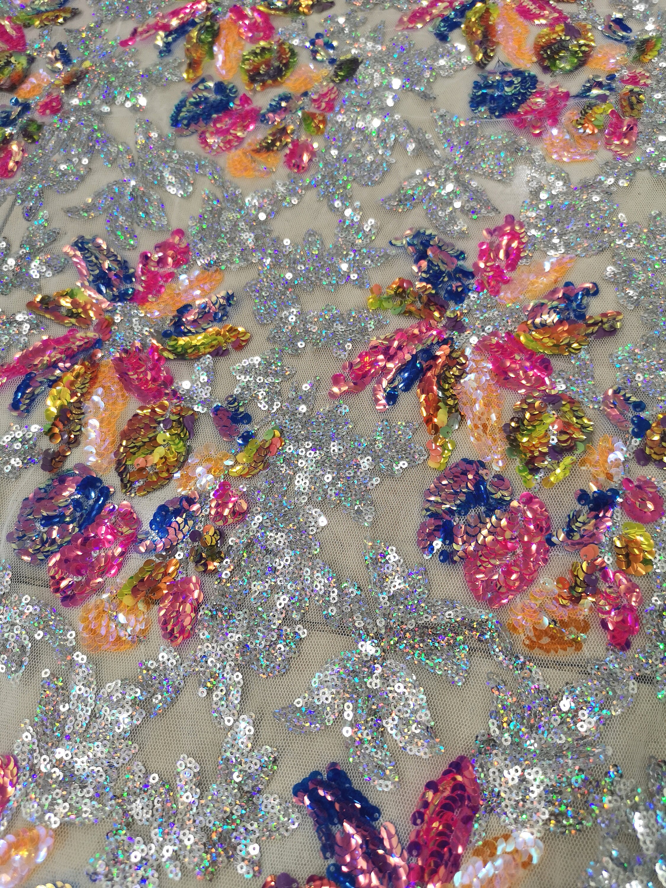 Sequine Color 1 Yard 3D Floral Sequin Fabric,mix Colors Flower Dress Fabric,colorful ...