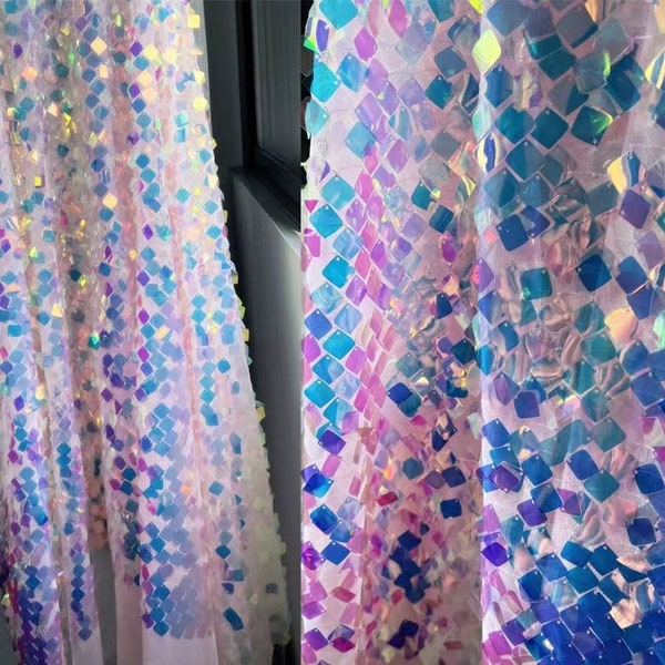 1 Yard Square Iridescent Sequin Mesh Fabric,Unicorn Iridescent Sequin Kimono,Concave-Convex Sequin,Sparkle Paillette Fabric