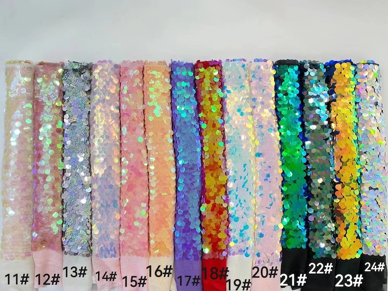 New1Yard Cream Color Sequin Fabric,Dangling Drop Sequin Fabric,Mermaid Sequin Fabric,Big Sequin on Mesh Fabric,Hout Couture Dress Fabric image 4