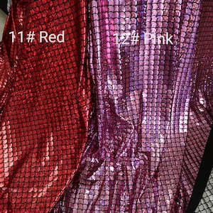 1 Yard Mermaid Fabric,Hologram Dragon Scale Spandex Fabric,Holographic Fish Scale Stretch Fabric,Foil Print Fabric,11 Colors for Choose image 3