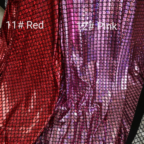 1 Yard Mermaid Fabric,Hologram Dragon Scale Spandex Fabric,Holographic Fish Scale Stretch Fabric,Foil Print Fabric,11 Colors for Choose