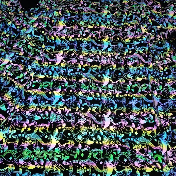 1 yarda 4Way Stretch Reflective Fabric, Mushroom Iridescent Rainbow Fabric, Soft Nylon Knit Fabric, Designer Fabric, Holographic Spandex Fabric