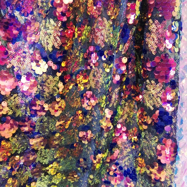 Neu!! 1Yard Schillerndes Paillettenkleid Stoff,Traube Blume Pailletten Stoff,Hochzeit Brautkleid Stoff,Irisierender Kimono Stoff,Holographic Stoff