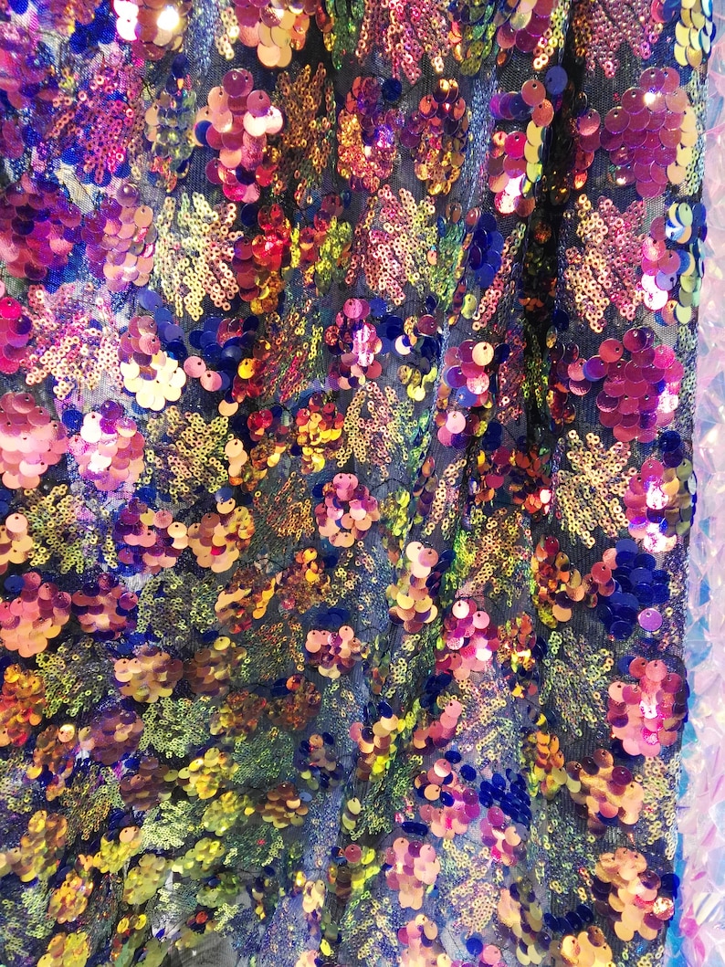 New1yard Iridescent Sequin Dress Fabricgrape Flower Sequin Etsy