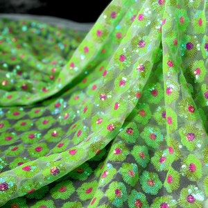 1 Yard Flower Sequin Fabric,Sun Flowers Lace Fabric,Sequin Dress,Iridescent Holographic Sequin Fabric,Sequin Dress, Prom Dress,