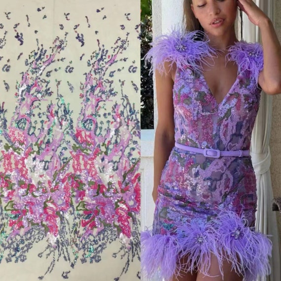 lace fabric for prom dresses Floral Sequin Fabric,colorful Flower Lace Fabric,sequin Dress Fabric,heavy  Embroidery Flower Lace Fabric,prom Dress,party Dress,girl Dress