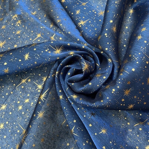 Star Organza Fabric,Gold Star Print on Texture Gauze,Meteor Galaxy Tulle For Birthday Party Dress,Princess Gown,Festival Dress,Starry  Mesh