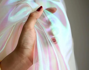 1 Yard Iridescent Holographic Gauze Fabric,Magic Organza Fabric.Wedding Dress,Background Fabric,Party Decor,DIY Supplies,Wholesale Fabric