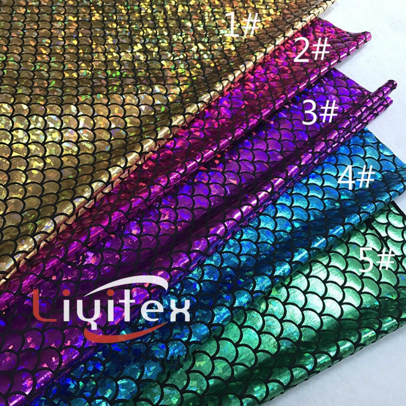 1 Yard Mermaid Fabric,Hologram Dragon Scale Spandex Fabric,Holographic Fish Scale Stretch Fabric,Foil Print Fabric,11 Colors for Choose image 1