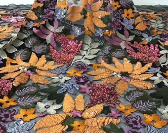 1 Yard Floral Sequin Fabric,Gorgeous Sequin Dress Fabric,Embroidery Flower Lace Fabric,Prom Dress,Wedding Dress,Women Dress, Party Dress