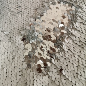 1Yard Off White/Silver Mermaid Stretch Sequin Fabric,Mermaid Sequin 2-Tone Flip Sequin Fabric,4Way Stretch Sequin Fabric,Change Color Fabric