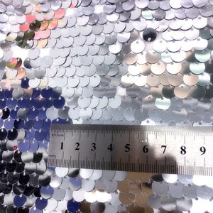 1 Yard Shiny Silver Sequin Fabric,9MM Sparkly Round Sequins on Mesh Dress Costumes,Sequin Backdrop,Prom Party Christmas Dress Decor