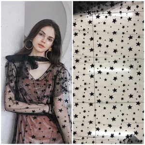 1 Meter Stern Tüll Spitze Stoff,Flocked Design Spitzen Kleid Stoff,SchwarzEr Spitzenstoff,Prom Kleid Spitze,Blumen Schleier Spitze, Wholesale Stoff