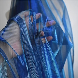 Iridescent Blue Mesh,2Tone Color Stretch Soft Smooth Magic Metallic Pearlized Sheer Fabric,DIY Supplies,Laser Gradient Mesh Cloth Dress