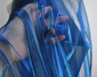 Iridescent Blue Mesh,2Tone Color Stretch Soft Smooth Magic Metallic Pearlized Sheer Fabric,DIY Supplies,Laser Gradient Mesh Cloth Dress