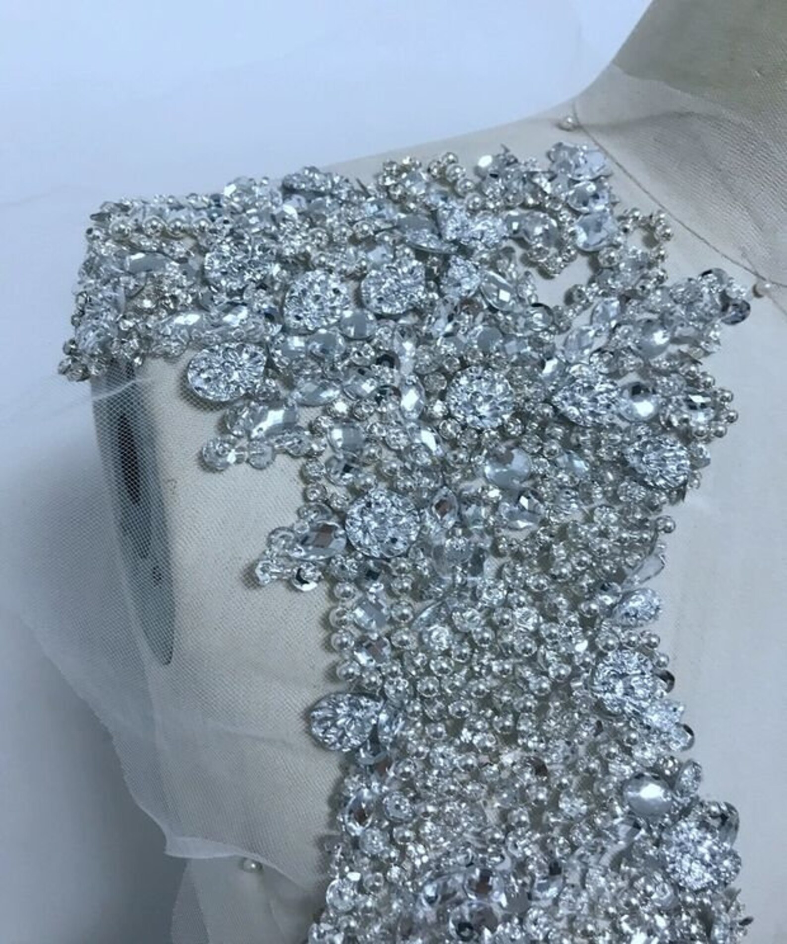 1 Piece Silver Beaded Lace Applique Lace FabricWedding Dress Etsy