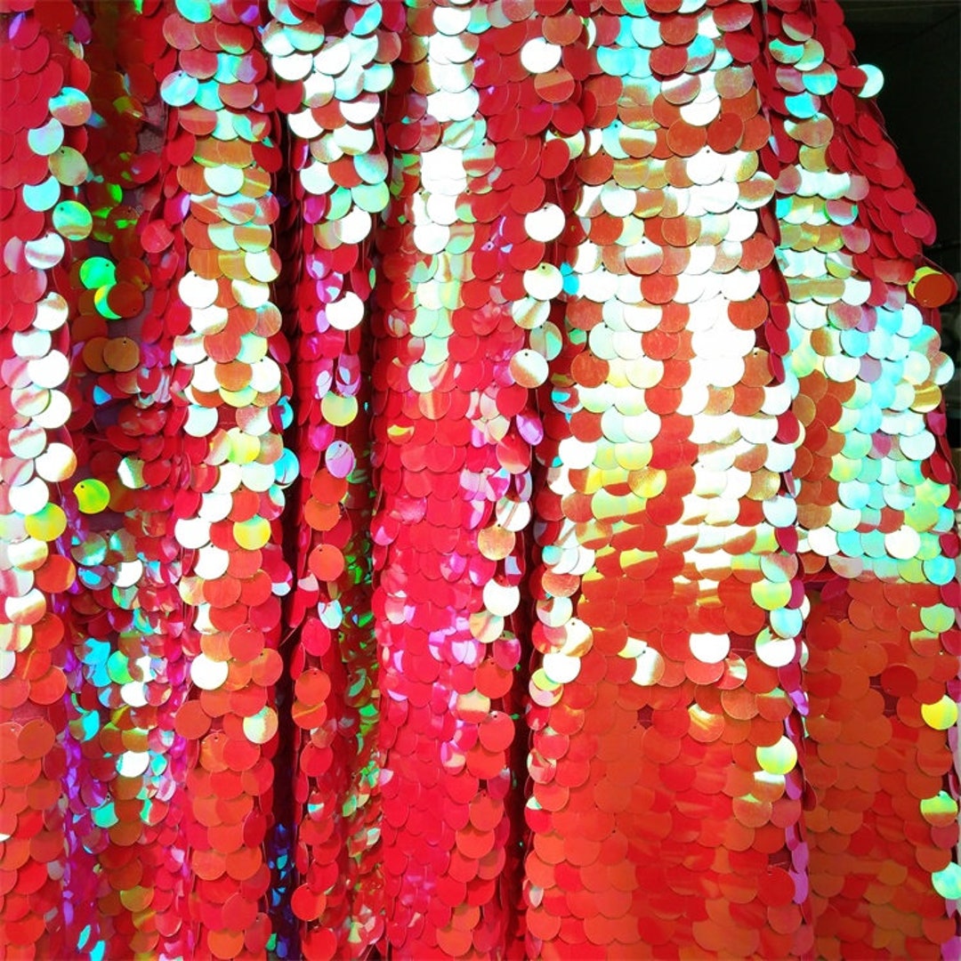 Sequin Fabric Red Glitter Fabric Stretch Velvet Fabric by The Yard 1 Yard  Mermaid Sequins Fabric Large Sequins Christmas Fabric for Sewing Dress