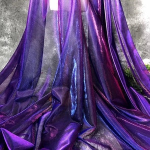 1Yard Iridescent Purple Blue Mesh,2Way Stretch Soft Smooth Magic Metallic Pearlized Sheer Fabric,DIY Supplies,Laser Gradient Mesh Cloth