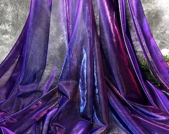 1Yard Iridescent Purple Blue Mesh,2Way Stretch Soft Smooth Magic Metallic Pearlized Sheer Fabric,DIY Supplies,Laser Gradient Mesh Cloth