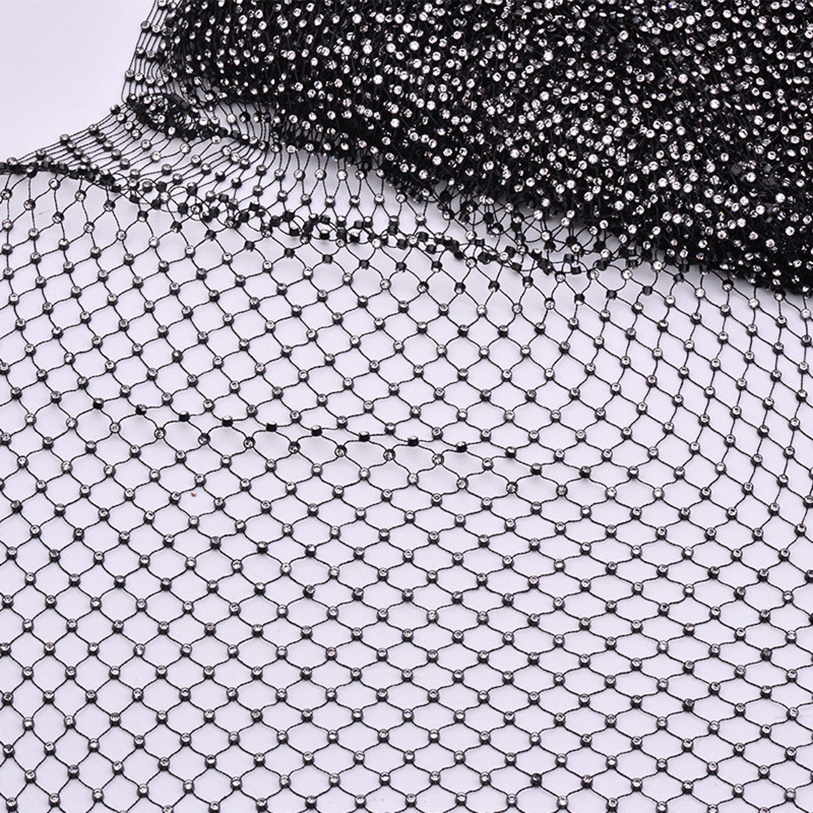 Fishnet Opacity Rhinestone Wholesale!black& White Rhinestone Fishnet,37 Rows Elastic Beads Lace ...