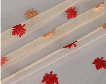 2Tone Color Maple Leaf Glitter Tulle Lace Fabric,Sparkle Glitter Hot Stamping on Soft Mesh for Sweet Girl Dress,Prom Party Dress,TuTu Dress
