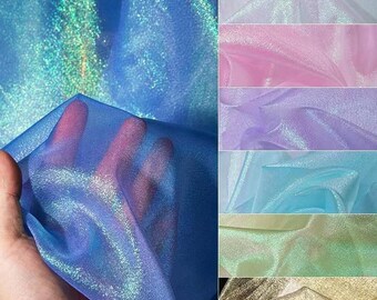 Iridescent Crystal Twinkle Organza Fabric,Holographic Shiny Gauze.Glitter Gowns,Apparel and Decor for Dance Costumes,DIY Supplies,20Colors