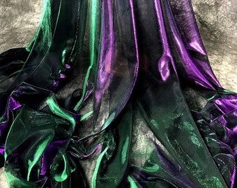 1Yard Iridescent Mesh Fabric,2Way Stretch Soft Smooth Magic Fabric,Halloween Cloak,2Tone Sheer Fabric,Laser Gradient Mesh Cloth for Cosplay