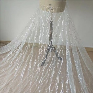 1Yard Super Shiny Crystal Clear Sequin Lace,Wave Sequin Fabric,Wedding Dress Lace,Bridal Dress,Bridal Veil,Embroidery Lace Fabric